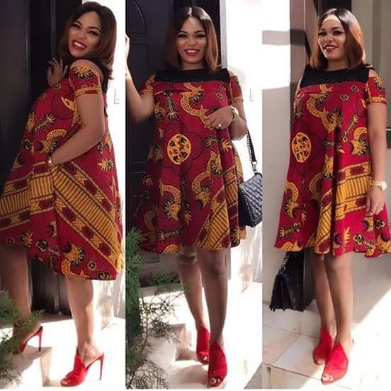 Flare Ankara And Cord Lace Combination With Cold Shoulder Sleeve
