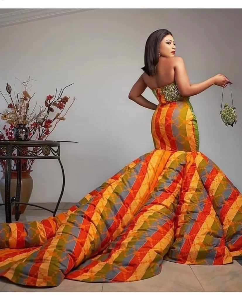 Strapless Long Flowy Lace And Ankara Gown Style