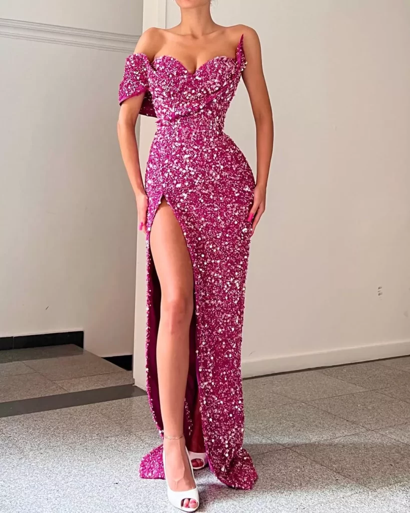 Long Pink Mermaid Sequin Dress