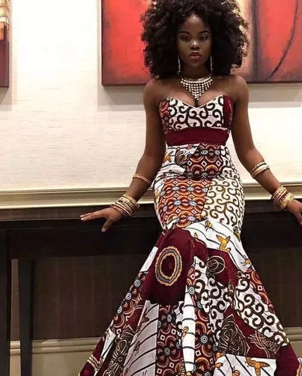 Large Petals Design On African Fashion Dress Ideas For Sleeveless Gown