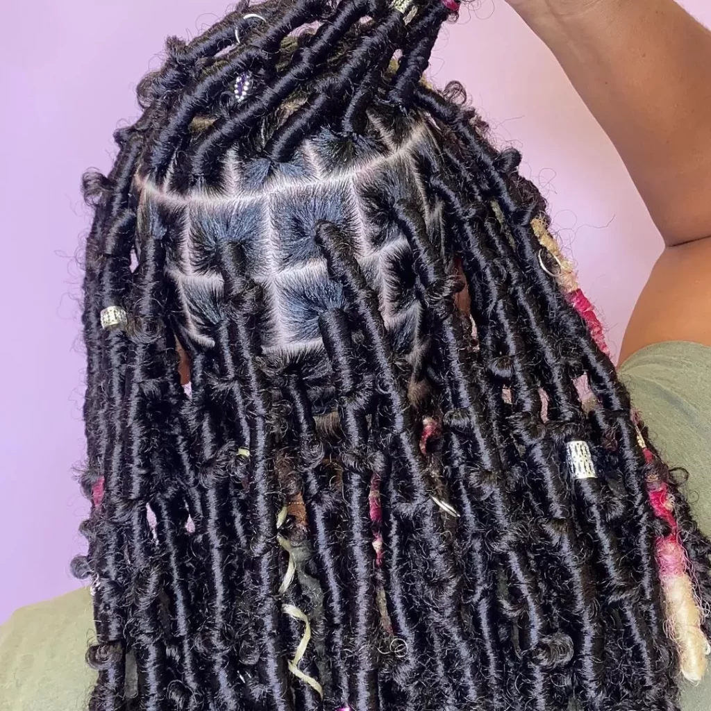 Inside view of the Color pop on beaded locs