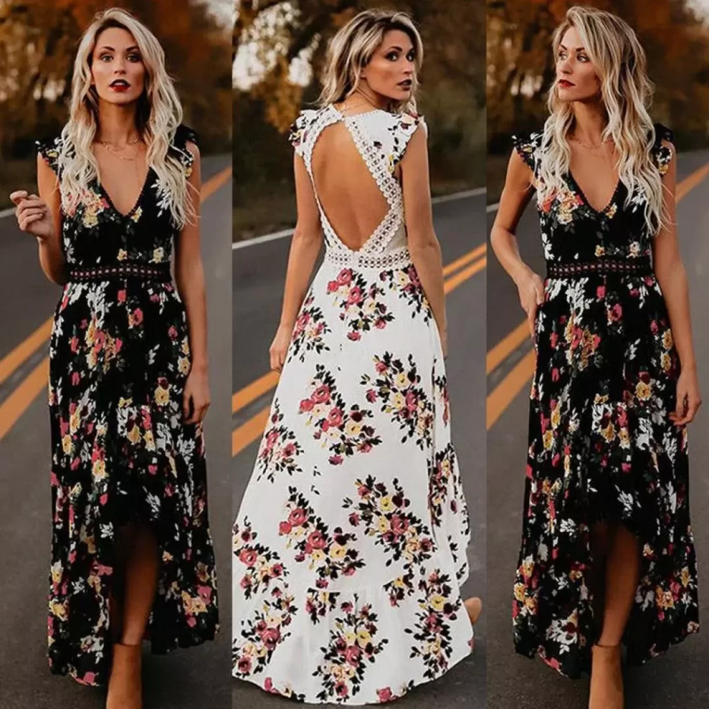 Open Back Floral Maxi Dresses on Boots