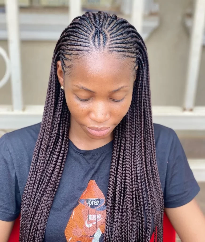 Stylish Long Braids With Frontal Ghana Weaves