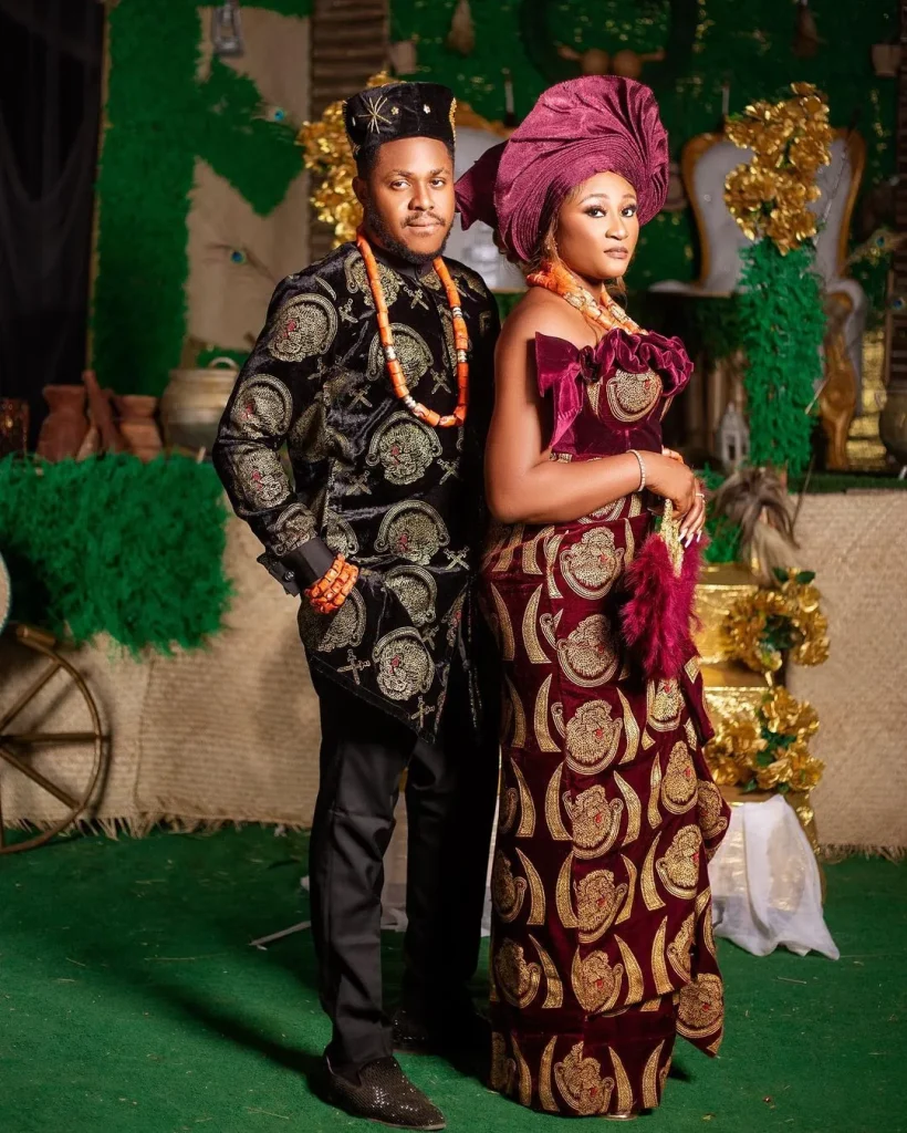 Traditional attire of ibibio bride and igbo groom
