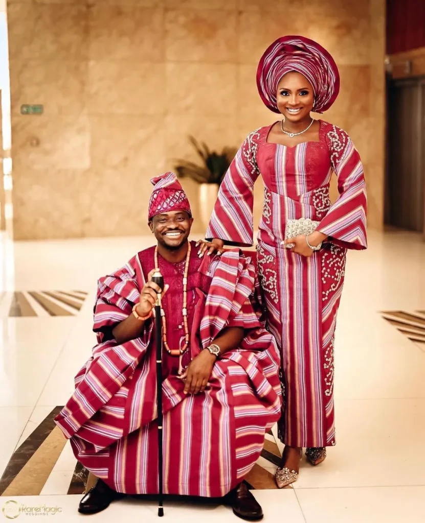 Wine red and pink yoruba traditional wedding attire
