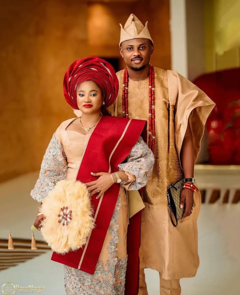 Gold and Red yoruba Traditional wedding attire