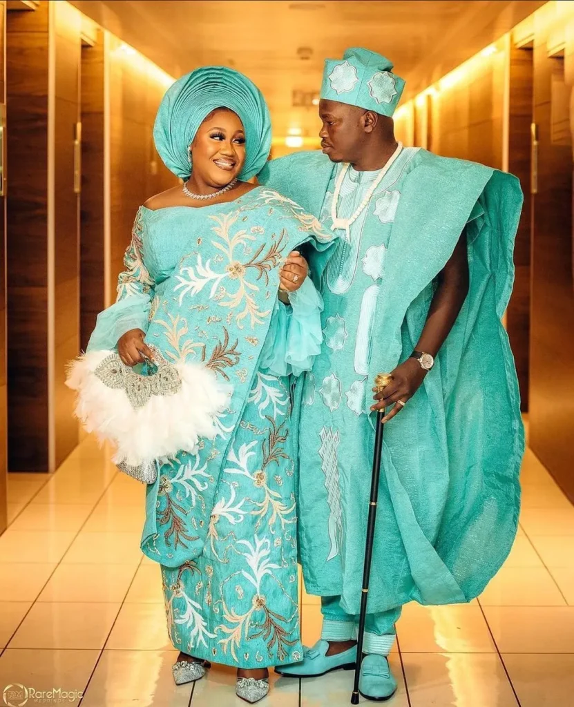 Turquoise yoruba Traditional wedding attire