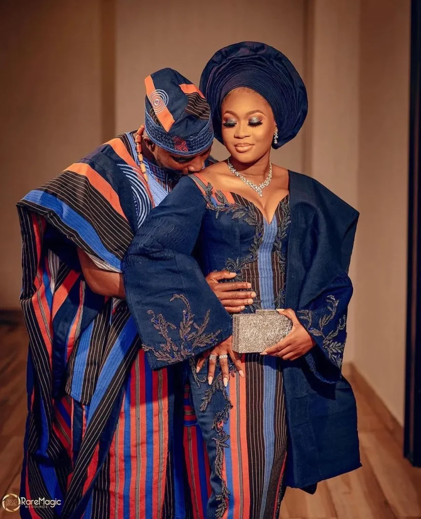 Asooke styles for couples at Nigerian wedding