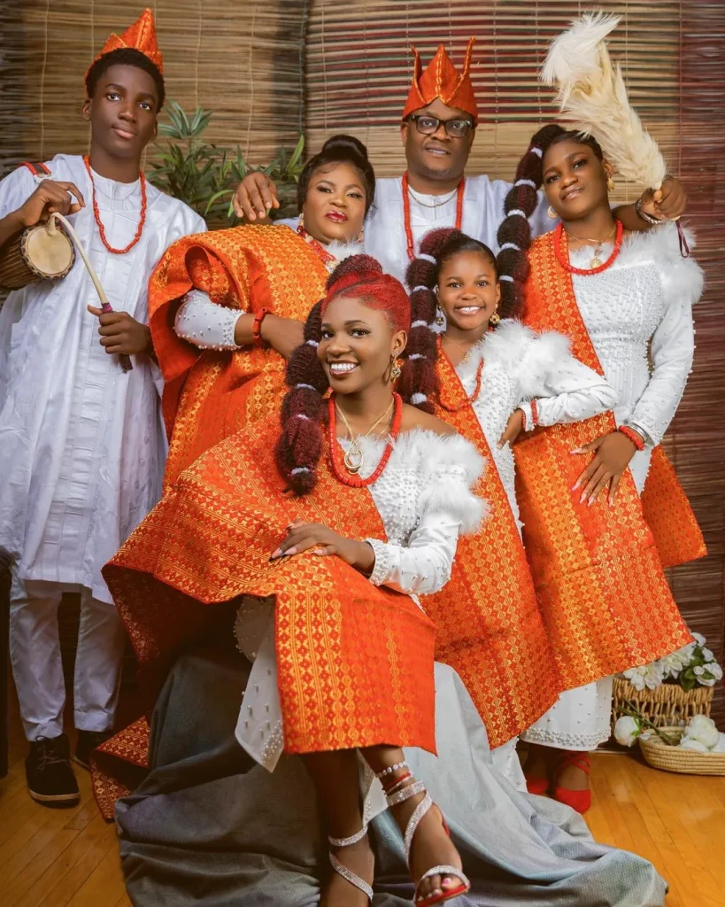 Traditional asooke attire for Nigerian family