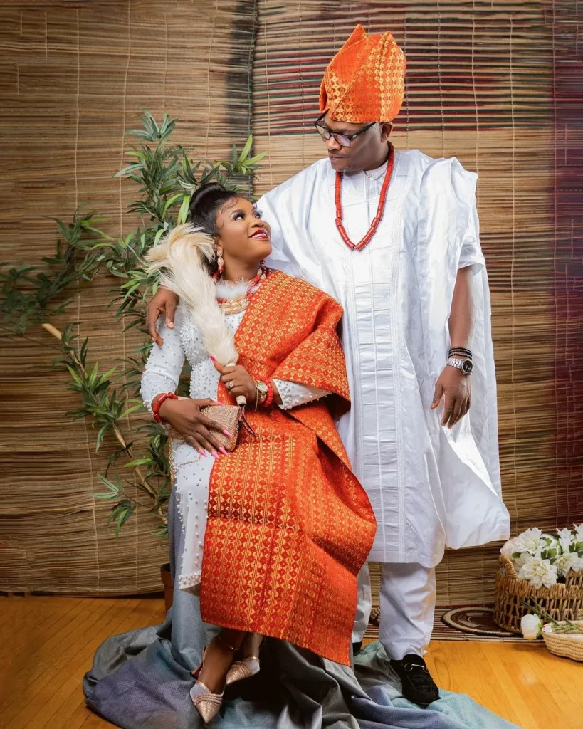 Yoruba bride and groom - White and orange 