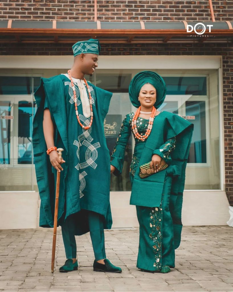 Green traditional yoruba wedding attire