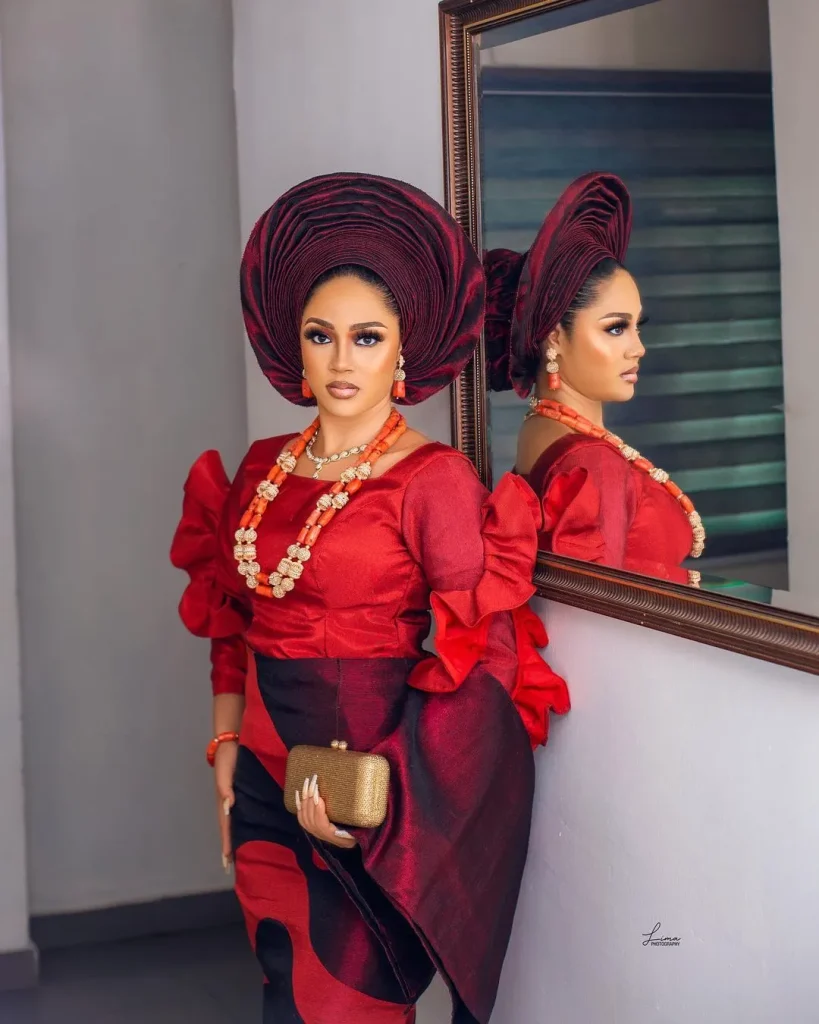 Red yoruba Traditional wedding attire for bride