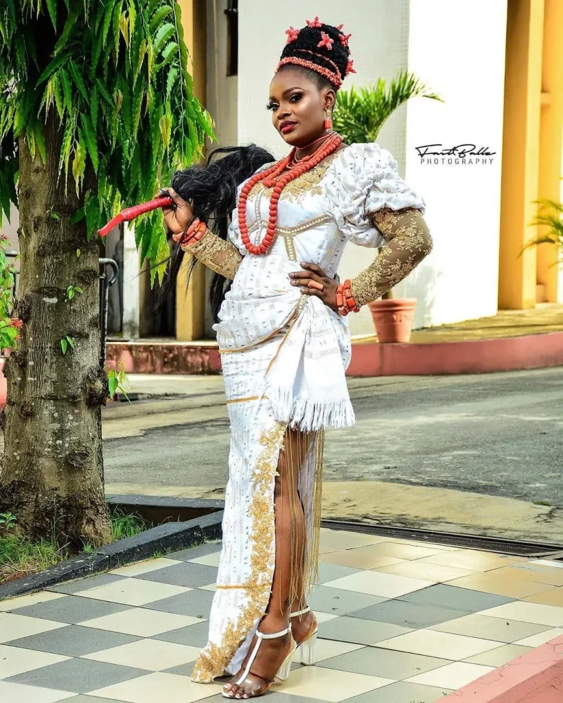 
Igbo Bride In White Traditional Mermaid Dress With Coral Beads 