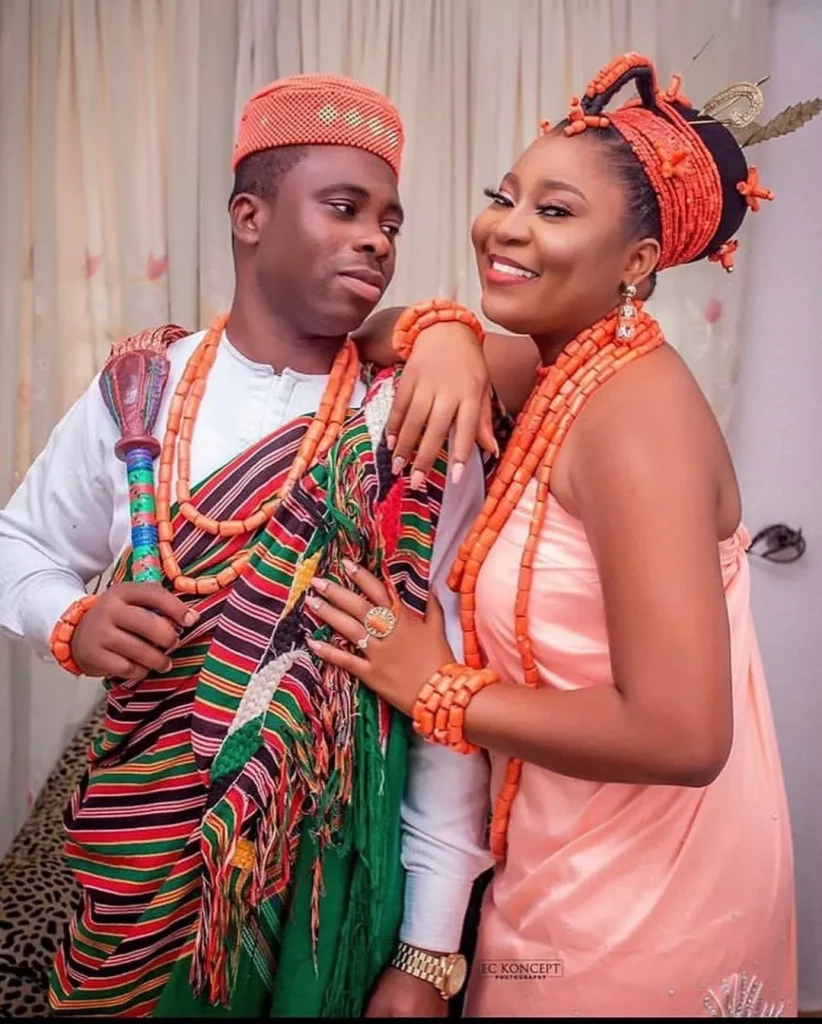 Traditional marriage clothing for Urhobo couple