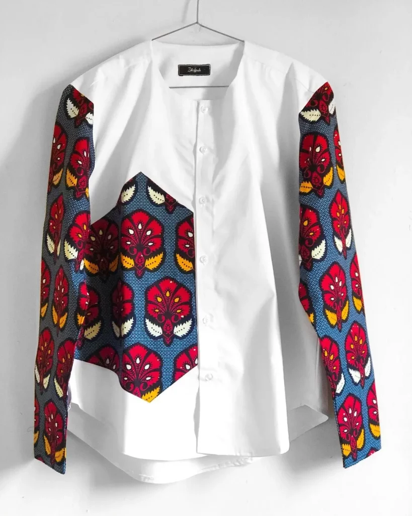 White shirt with Ankara design