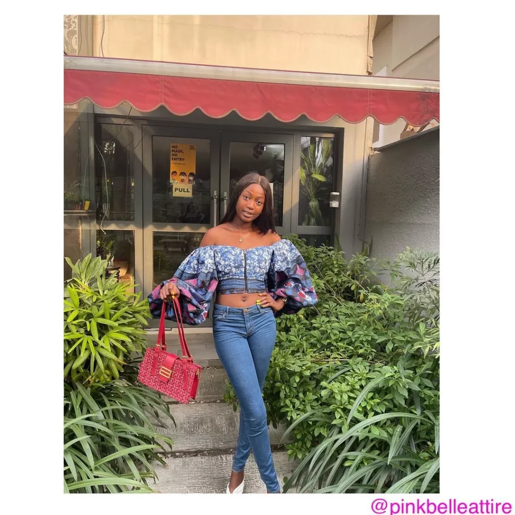 off shoulder ankara tops on jeans