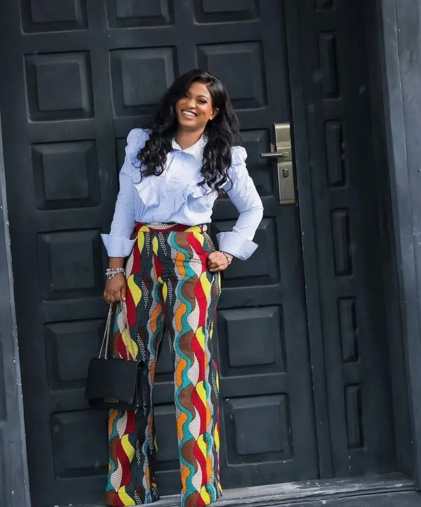 Collar long sleeve shirt with Ankara palazzo pants