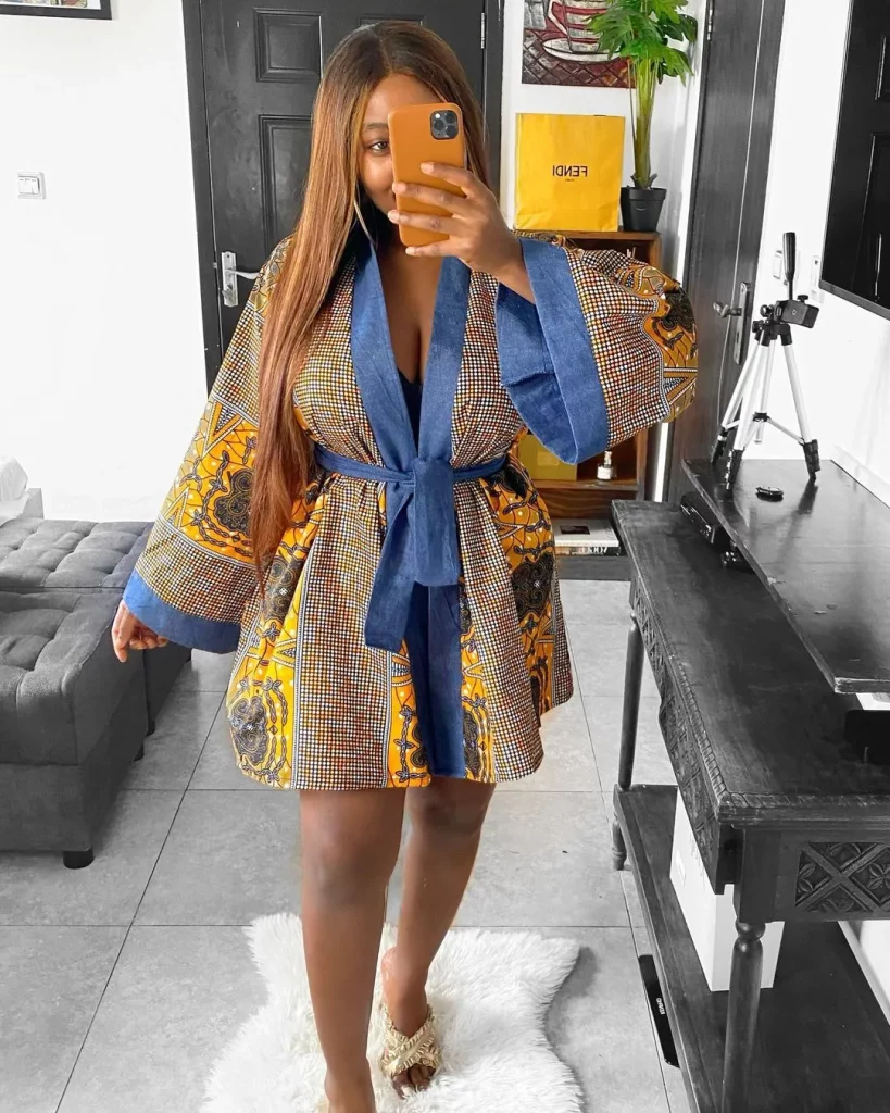 African Ankara kimono, long print shirt dress, African long shirt 