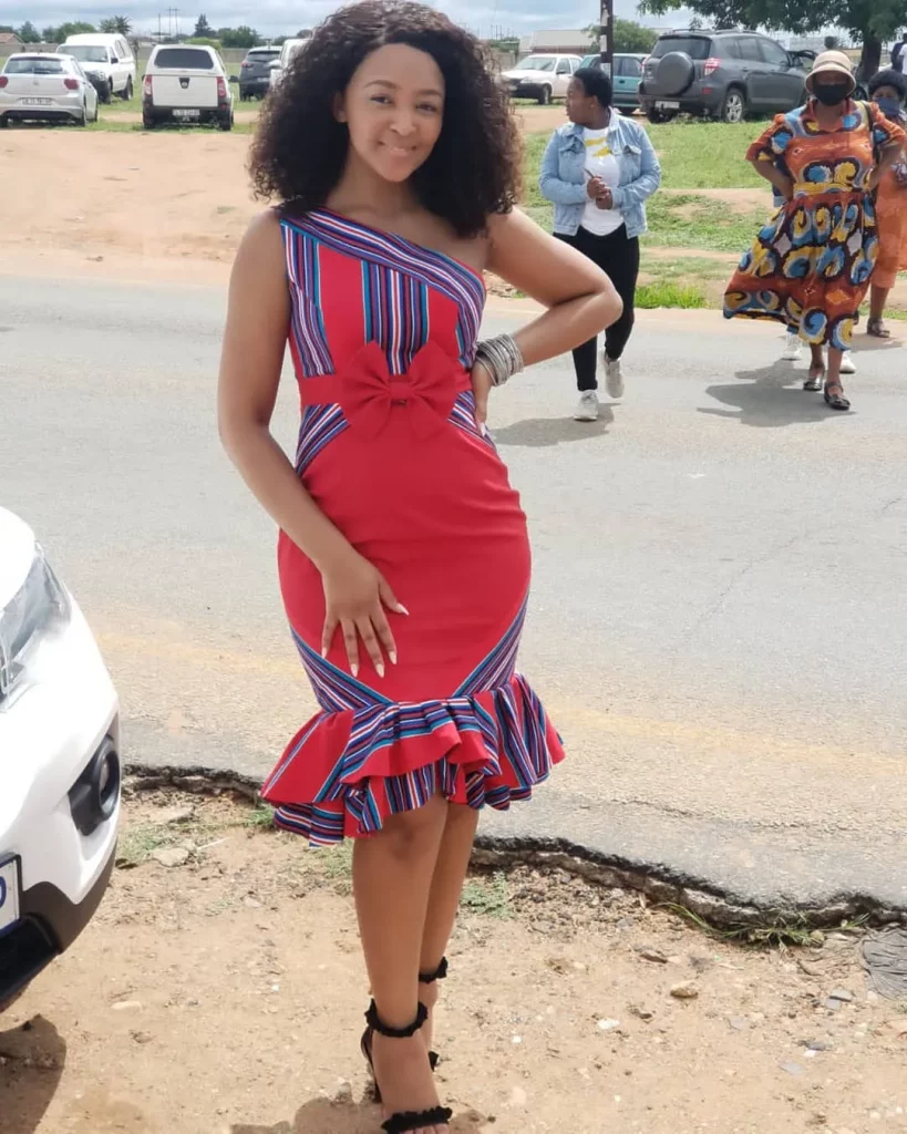 Venda Inspired Sleeveless Dress With Red Isicholo 