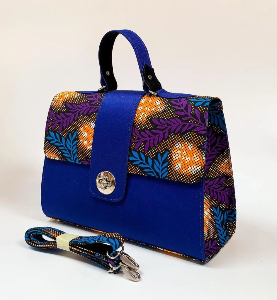 Ladies Ankara & Jute Handbag; Features a top handle & a detachable shoulder strap; Top Ankara flap