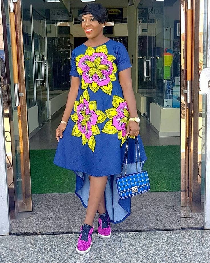 Plain Gown with Ankara patches