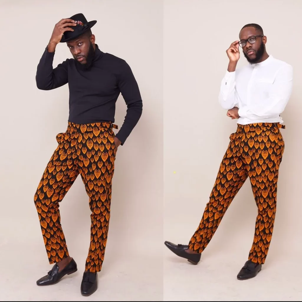 Black shirt on Ankara trouser
Ankara trouser and white shirt for guys