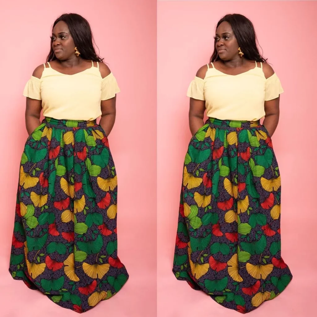 Simple gathered Ankara maxi skirt