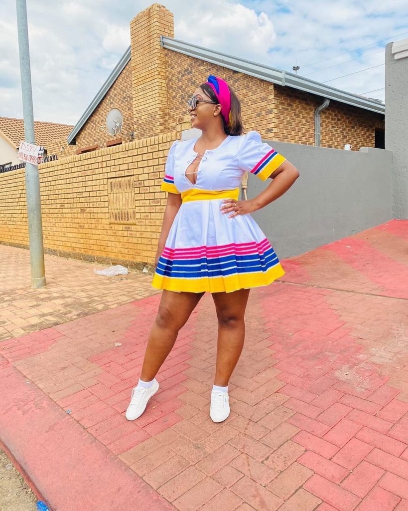 Ndebele Traditional Attire - Pink And Blue Tri-quarter dress