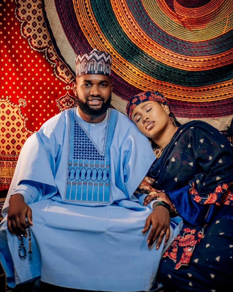Cute Hausa Couples in colourful Traditional Wedding Outfits
