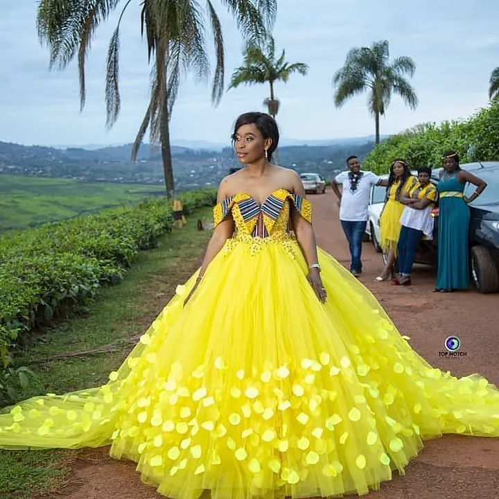 Corset Styled Venda Tulle Dress With Yellow Traditional Beads