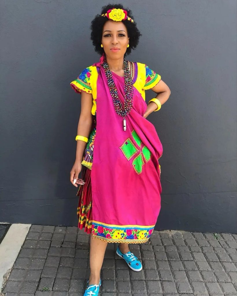 Yellow Tsonga Traditional Print Dress With Headwrap