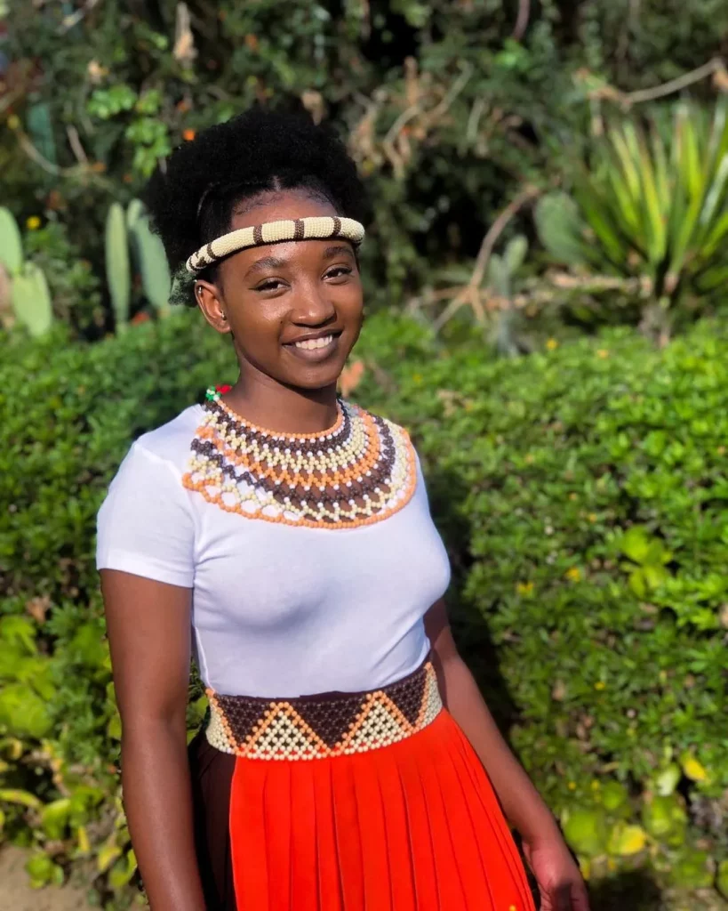 Picture of close up portrait of african zulu girl wearing traditional attire