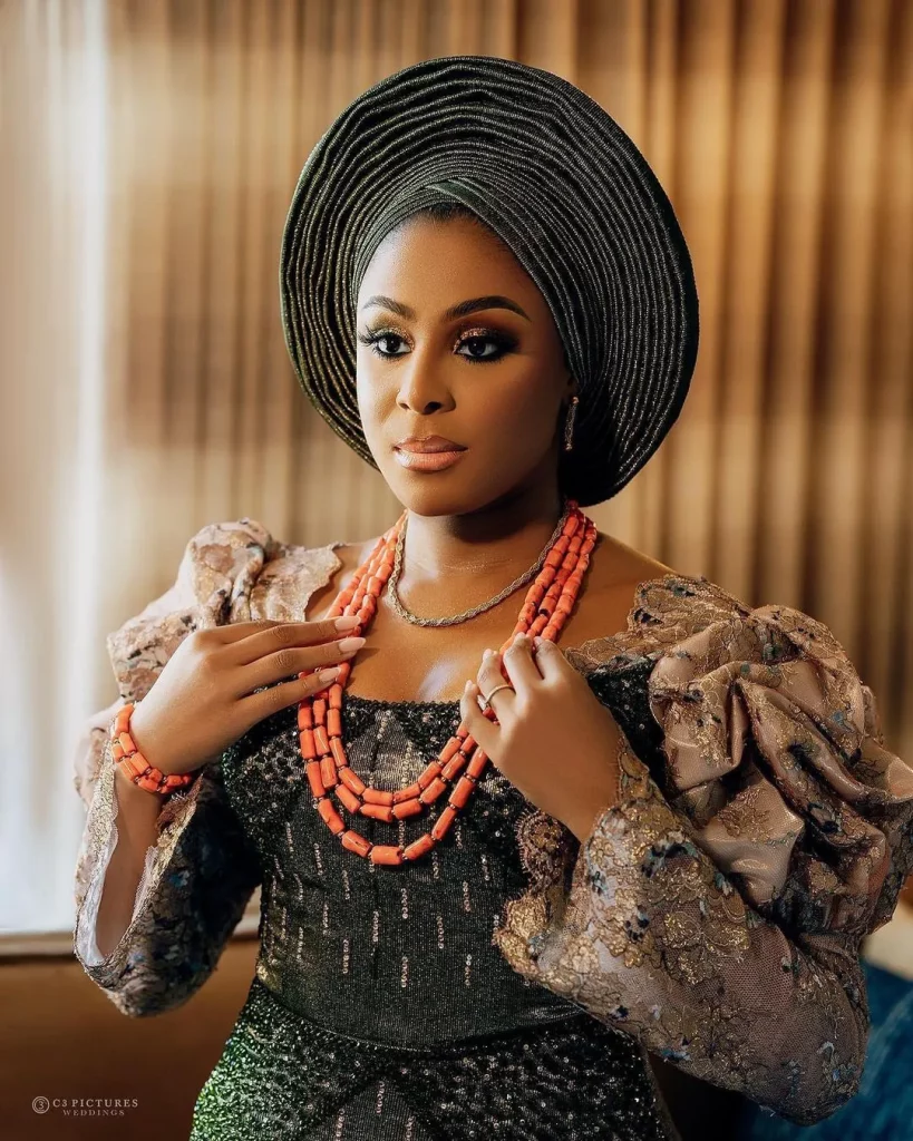 Aso ebi lace style with bell sleeves