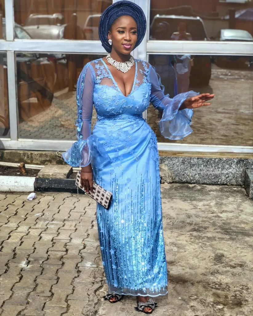 
Yoruba Bride In Blue Lace Iro and Buba