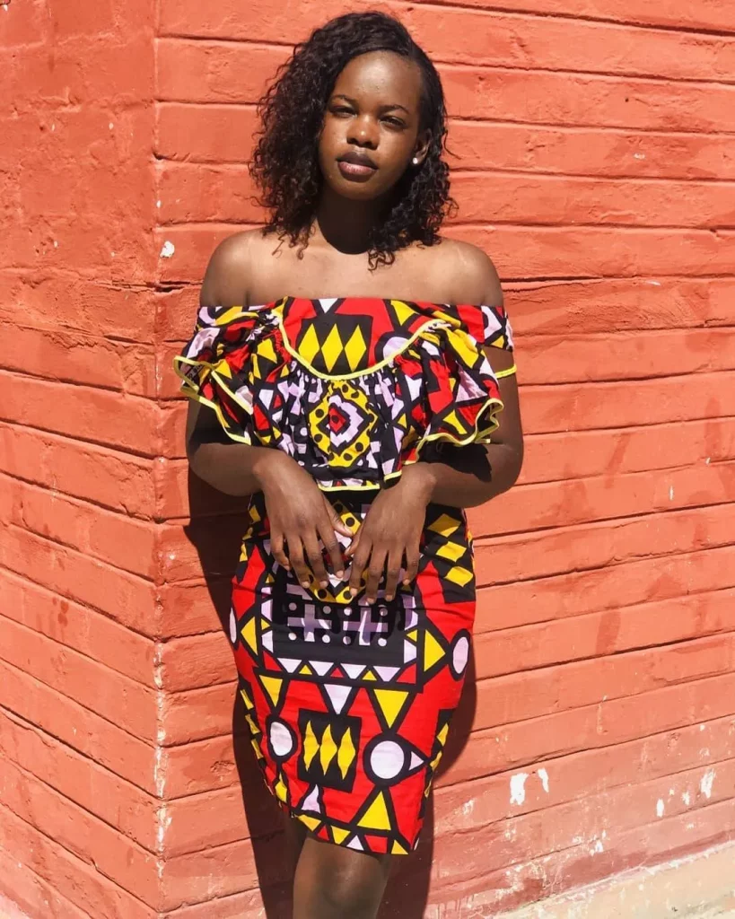 Angolan Samakaka Print Off-Shoulder Flare Dress