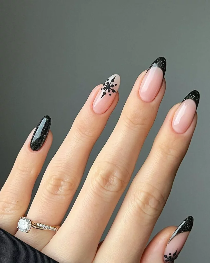 black nail designs with nude polish