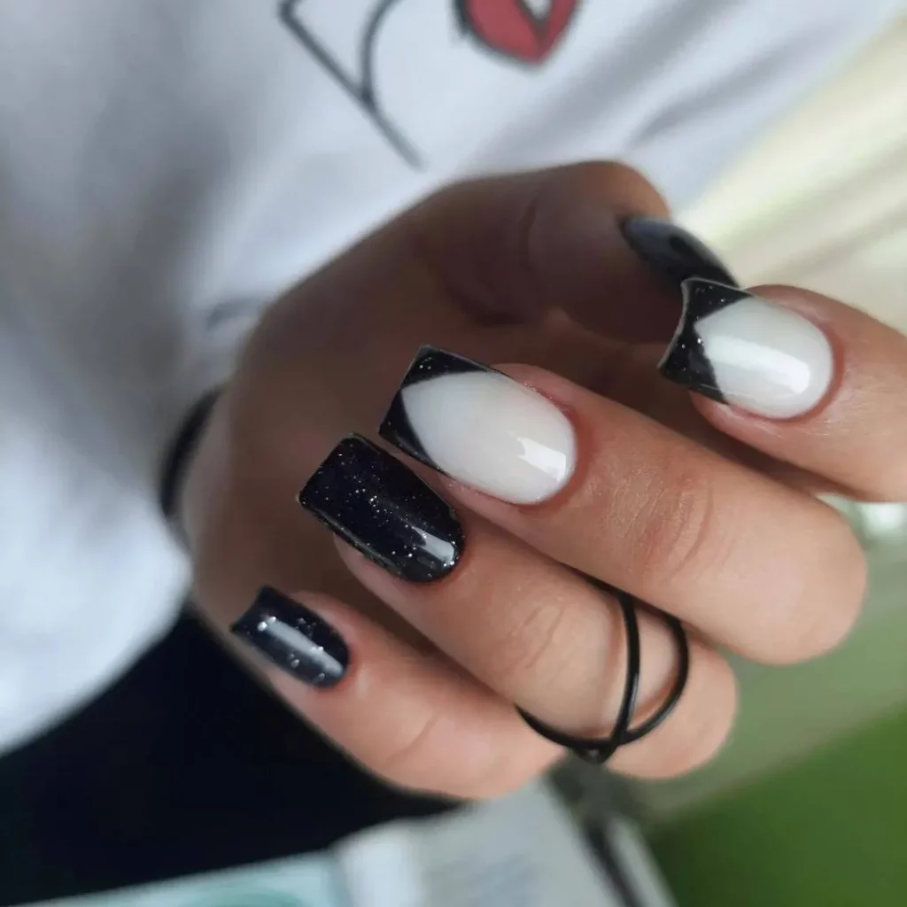 Black nail designs with glitter