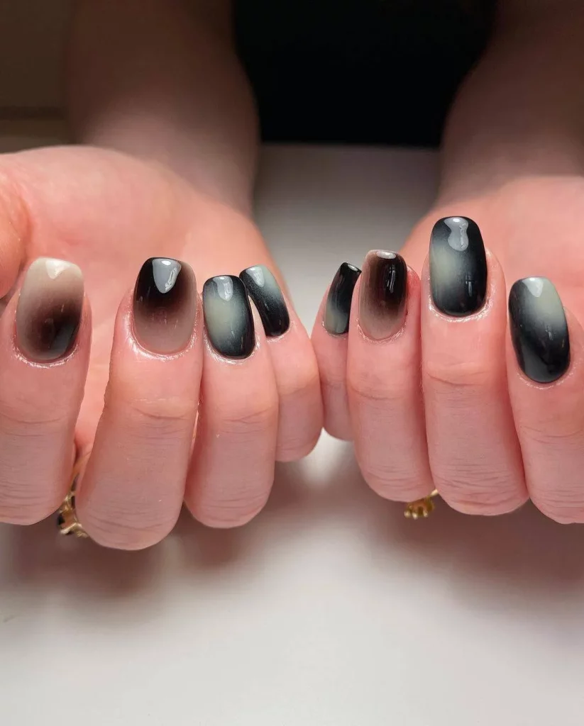 Short Black and Nude Nails