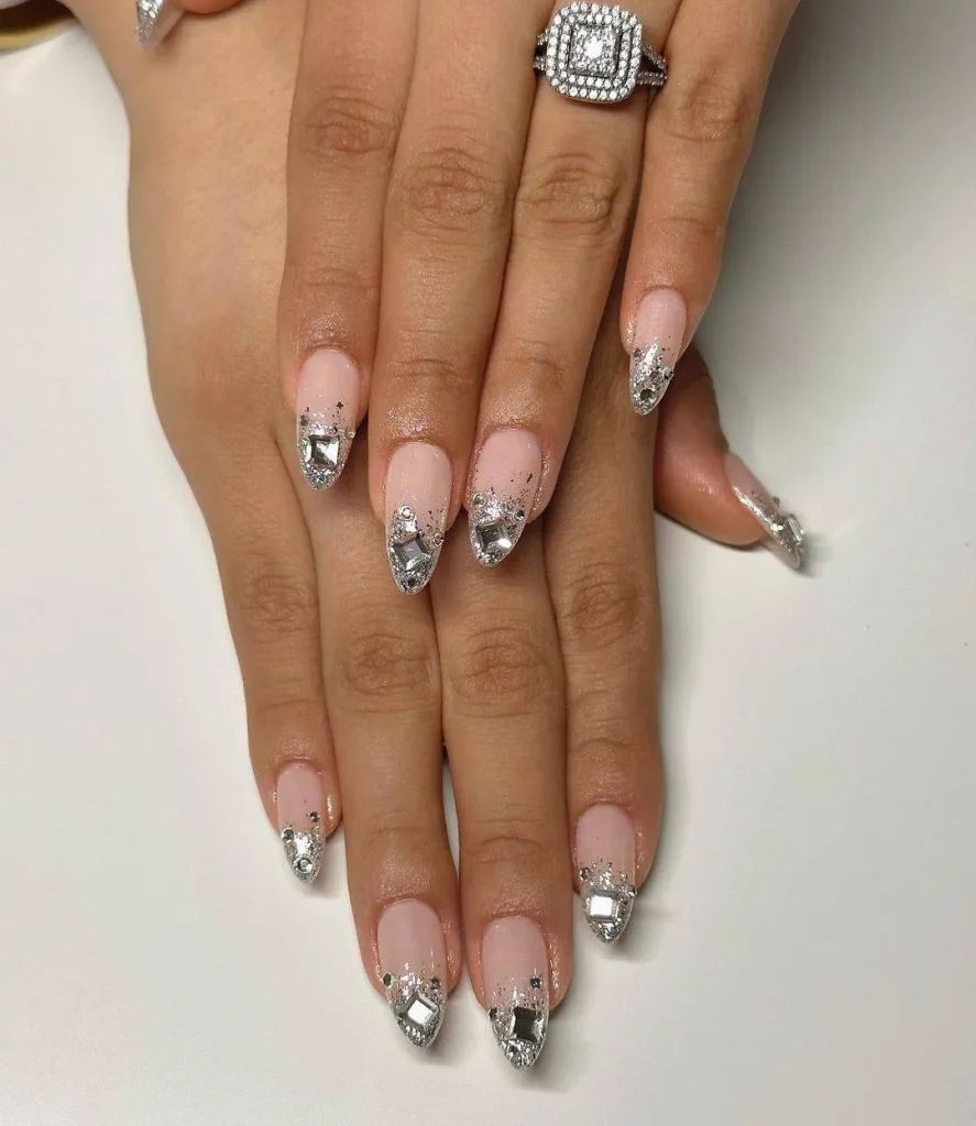 Silver Crystals-Embellished Nails