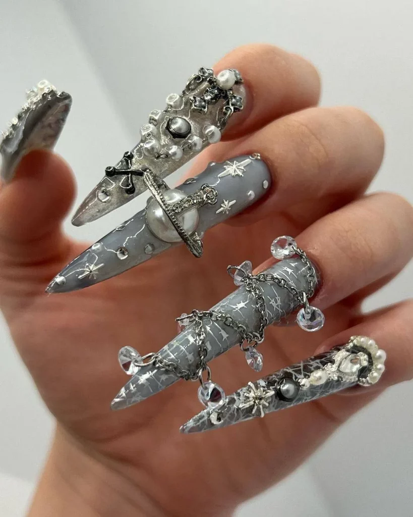 3D Silver Nail Design Ideas 
