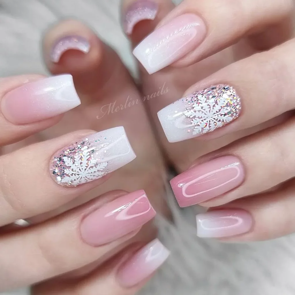 ombre nail design with geometric shapes