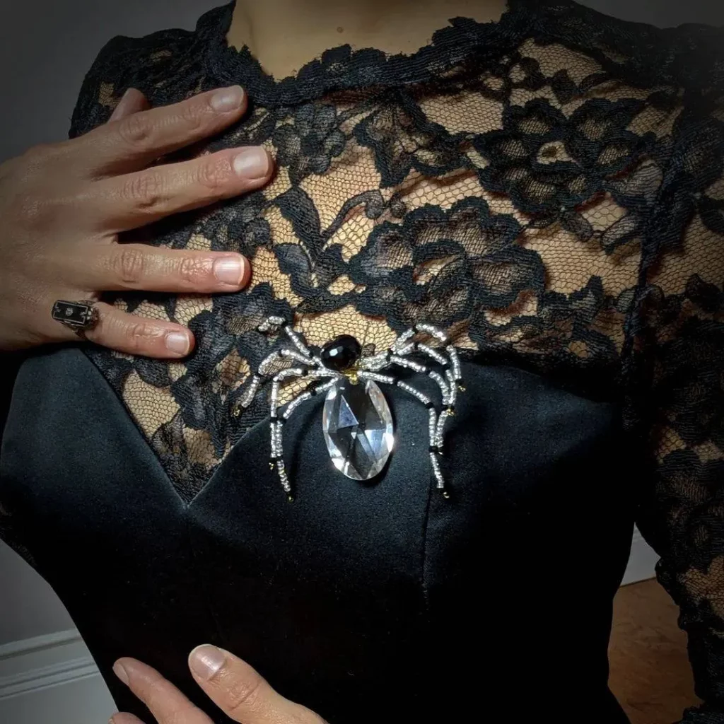 black lace illusion neckline dress