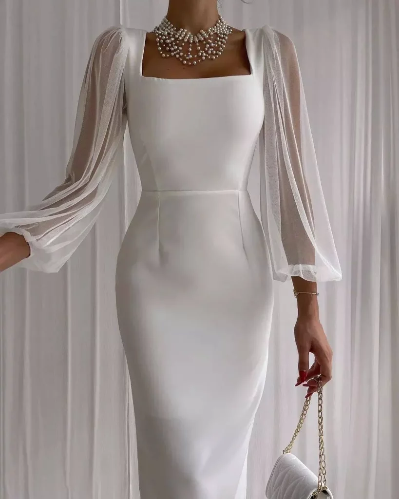 white dress with bell sleeves