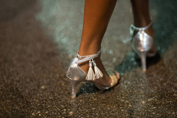 Silver Colour Shoes With Green Dress