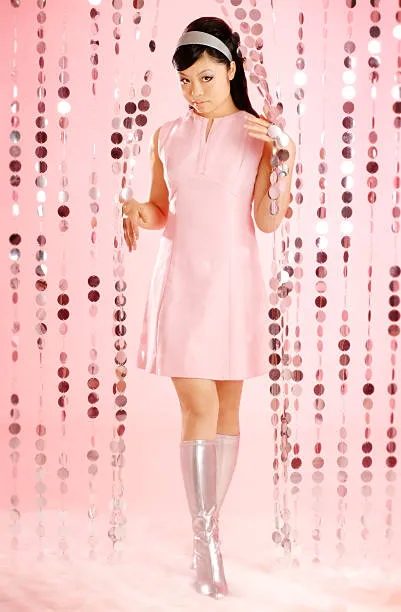 Pink sheath dress with pink metallic boots